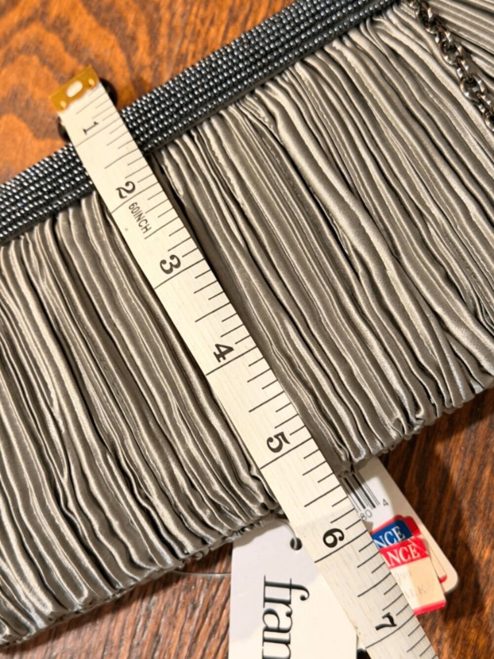 Franchi Slate Pleated Cocktail Clutch/Evening Bag with Chain Strap - Picture 2 of 5